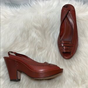 Frye Ingrid Cognac Platform Sandals Sz 9